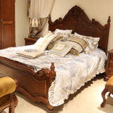 欧式床 卧室家具1.8米婚床  实木雕花 美式大床 深色 奢华双人床