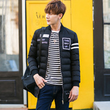 2016新款冬季男士棉衣印花棒球衫立领中长款韩版修身青年潮款外套