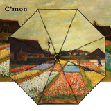 Cmon梵高花田油画文艺全自动自开自收双层男女士双人晴雨伞创意