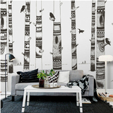 欧式复古大型壁画沙发背景壁纸卧室墙纸壁画温馨简约黑白手绘树鸟
