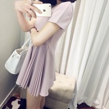 韩国2016夏季新款潮女装修身收腰甜美连衣裙学院风中裙子显瘦学生