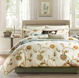 美式床上用品纯棉埃及棉磨毛刺绣被套床单式四件套 全棉田园4件套