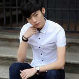 七匹狼夏季修身男士青少年韩版短袖常规衣服青春流行尖领衬衫