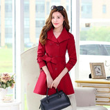 拉夏贝尔2015秋装新款韩版时尚双排扣修身显瘦中长款女式风衣外套