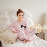 【天天特价】春秋韩版睡衣少女卡通KT猫长袖纯棉女士套装棉家居服