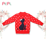 PEPL 2015女童冬款韩版针织卡通打底衫中小儿童百搭保暖套头毛衣