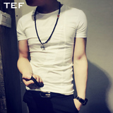 韩版修身男士夏季短袖体恤衫青少年紧身白色打底衫圆领半袖T恤潮