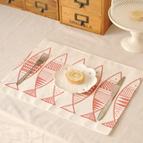 小鱼儿印花棉麻餐垫 双层隔热垫餐垫 日式餐桌布艺 现代简约