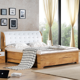 现代简约时尚实木板式床大床1.5米1.8气动高箱储物双人床木质家具