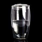 创意高硅硼耐热防烫透明双层玻璃杯子水杯加厚有盖大号450ML容量