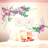 可移除墙贴纸贴画客厅电视背景墙壁装饰紫色贴花藤蔓花朵树枝绿叶
