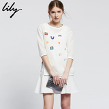 Lily2016夏新款女装商务休闲OL两件套七分袖连衣裙115210K7372