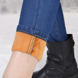 2015冬季加绒女式牛仔裤加厚胖MM韩版修身弹力小脚裤显瘦铅笔长裤