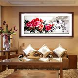 中式牡丹花鸟山水客厅装饰画书房有框画红木质餐厅挂画卧室壁画