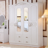 欧式衣柜 实木质板式白色开门整体大衣橱 三四门卧室储物柜组合
