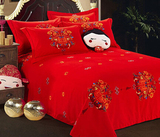 家纺全棉婚庆四件套纯棉结婚床上用品加厚保暖磨毛大红色
