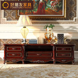 欧式电视柜 美式古典实木雕花地柜简约客厅红棕色橡木1.8米储物柜