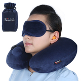 旅行出差用品三件套眼罩耳塞便携飞机颈枕自动充气颈u型带收纳袋