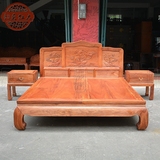 缅甸花梨木1米8独板雕荷花双人大床 实木卧室中式古典红木家具
