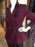 代购burberry巴宝莉女2016秋冬新款紫色腰带长袖风衣收腰短外套