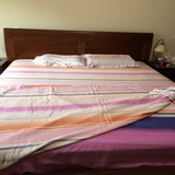 高贵贡品纯棉植物羊绒床单条纹专柜床品布料AB版斜纹双人床罩单人