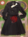 英国代购burberry女士黑色风衣裙摆双牌扣黑色折上折