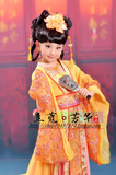 儿童古装演出服公主贵妃皇后拖尾服装唐朝黄色仙女装汉服摄影写真