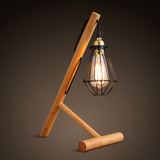 中能灯具现代简约支架原木实木台灯爱迪生灯泡小铁笼铁艺灯罩台灯