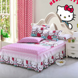 卡通全棉斜纹印花床裙/甜美荷叶边床罩儿童单人1.2米 粉色凯特猫
