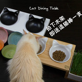 Vivi防滑实木宠物碗架餐桌猫盆陶瓷碗泰迪贵宾猫狗双碗猫草桌架