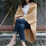 韩国呢子大衣蝙蝠袖斗篷披肩中长款韩版时尚宽松茧型毛呢外套女潮