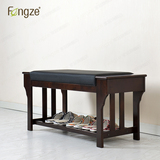 Fengze 实木换鞋凳中式现代门厅凳桦木储物软包仿皮坐垫 FZ-809C