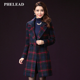 2015秋冬季新款羊绒大衣韩版女 中长款西装修身格子羊毛呢子外套