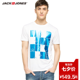 JackJones杰克琼斯夏新品男印花针织蓝色圆领半袖T恤C|216101030