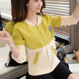 彩米拉2016春装新款韩版短款针织棒球衫开衫女士毛衣外套运动装