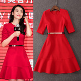 女装夏装2016新品潮明星同款修身显瘦红裙子红色连衣裙夏季中长款