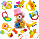 谷雨摇铃玩具新生儿童益智玩具婴幼儿牙胶手抓摇铃瓶套装0-1岁