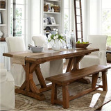 美欧式复古办公桌家具全实木餐桌椅长凳组合创意餐厅长方形会议桌