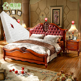 雅尔菲欧式床双人床1.8米 美式乡村实木床真皮储物新古典奢华雕花
