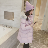 2015女装冬季新款韩版时尚修身显瘦中长款大毛领连帽棉服棉衣女