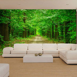 无缝大型壁画森林绿树大自然风景客厅沙发电视背景墙壁纸绿色护眼