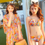 2015韩版新款比基尼三件套泳衣女明星同款性感罩衫分体温泉游泳装