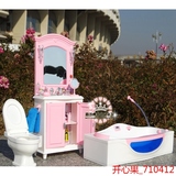 新芭比娃娃洗澡浴室浴缸+梳妆台+马桶套装礼盒 DIY过家家玩具