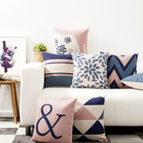 简约现代蓝色几何北欧宜家风格英伦抽象棉麻抱枕客厅沙发靠垫靠枕