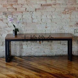 老榆木家具新中式餐桌椅组合榆木餐桌铁艺桌实木餐桌书桌定制