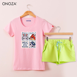 ONOZA夏季新款粉色T恤休闲套装女 短裤修身运动套装两件套1194