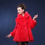 2015冬季新款进口水貂皮草整貂皮女貂皮大衣大红色中长款外套特价