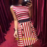 意大利代购DG杜嘉班纳2016新款经典红白条纹修身显瘦双排扣连衣裙