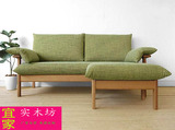 壹品组装军绿色简约现代家具日式实木北欧宜家白橡木木质特价沙发