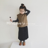 小美好 韩国品牌2016秋 女童 卡其色 针织无袖 儿童羊毛背心
